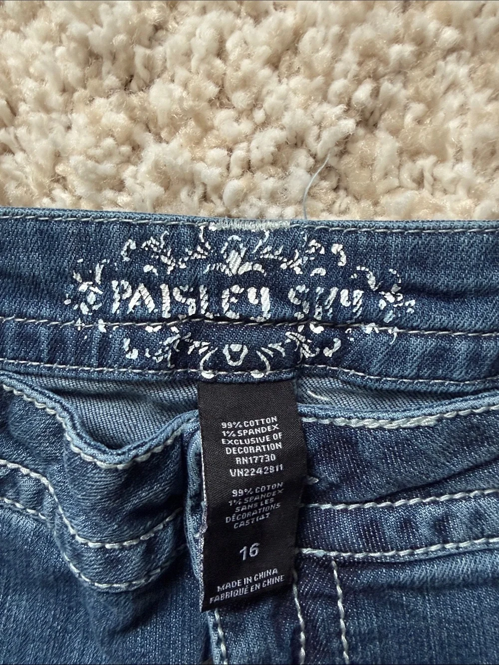 Paisley Sky Medium Blue Flare Jeans with Contrast Stitching